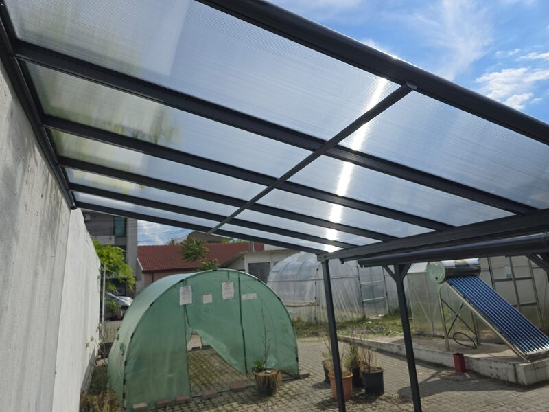 Pergola pentru perete, acoperita cu policarbonat, 312x254x206/250 cm