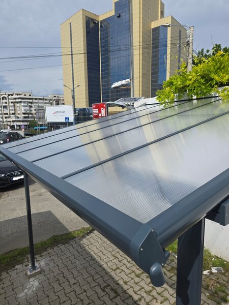 Pergola pentru perete, acoperita cu policarbonat, 312x254x206/250 cm